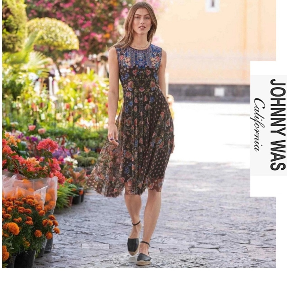 NWT Gorgeous Hard To Find!! Johnny Was Ethereal Embroidered Mier Mesh Dress Sz L